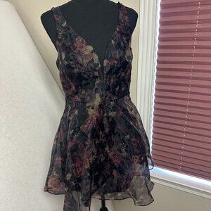 Lulu's‎ Imagine Romance Dark Floral  Organza Skater Dress Large whimsigoth fairy